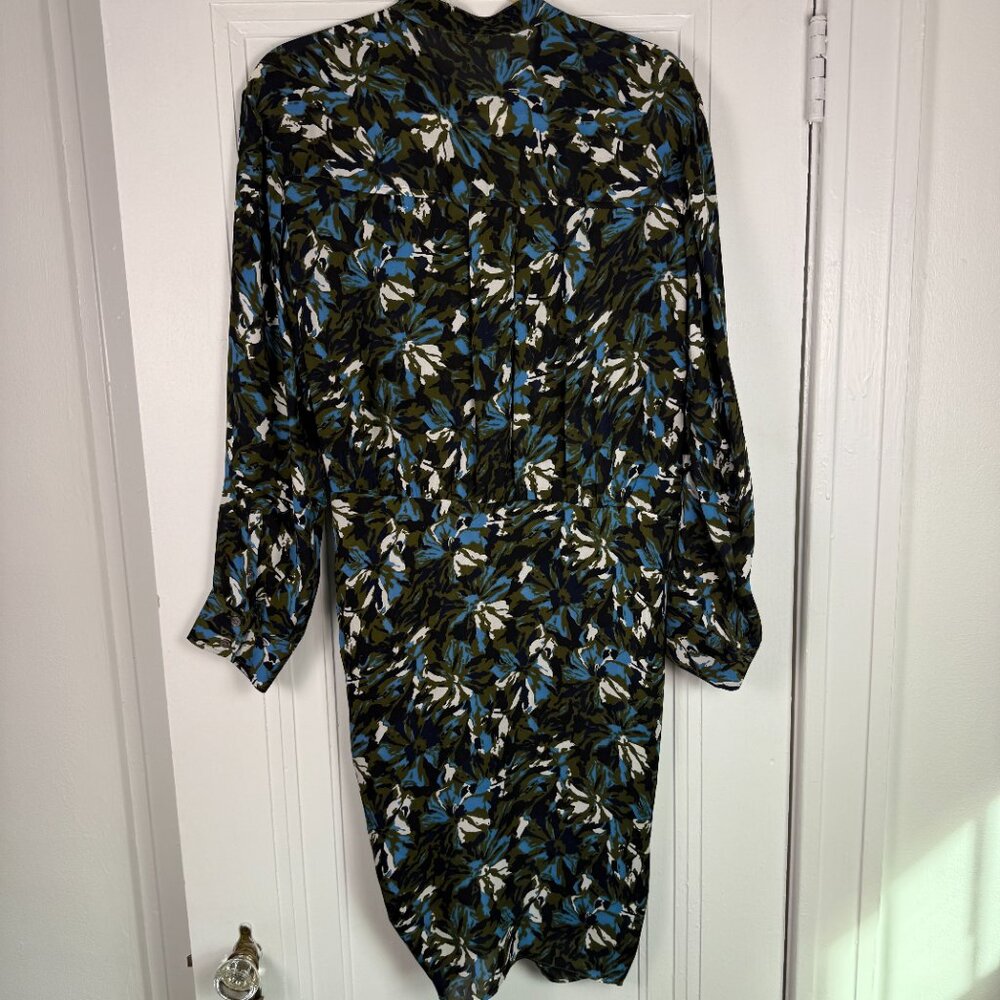 Veronica Beard Long-Sleeve Printed Button-Front Tie-Waist Shirtdress - Size 10